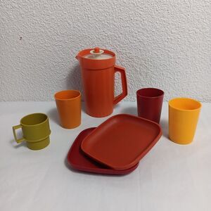 Vintage Tupperware Children's Mini Pitcher Cups Plate Replacement Pieces 70's